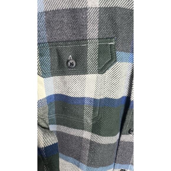 Orvis Heavyweight Flannel Shirt Shacket Pockets Green & Blue Plaid Size XL - Picture 4 of 12